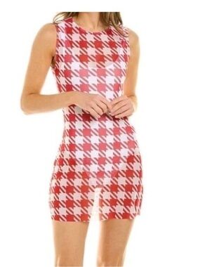 NWT WeWoreWhat What Knit Muscle Swim coverup in Red Houndstooth. Size L